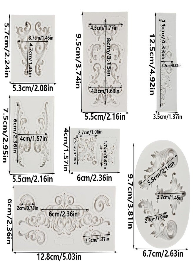 FCKEMLDS Baroque Style Curlicues Scroll Lace Fondant Silicone Mold Filigree Mold 3D Sculpted Flower Cake Molds For Cake Decoration Cupcake Topper Chocolate Candy Polymer Clay Gum Paste Set of 7 - Image 2