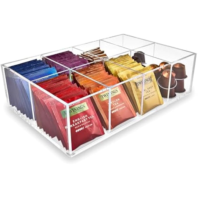 Meicloud Acrylic Tea Bag Organizer  Clear Tea Storage Box K Cup Coffee Pods Holder With 8 Compartments Tea Station Organizer For Countertop Modern Tea Display Stand - Image 1