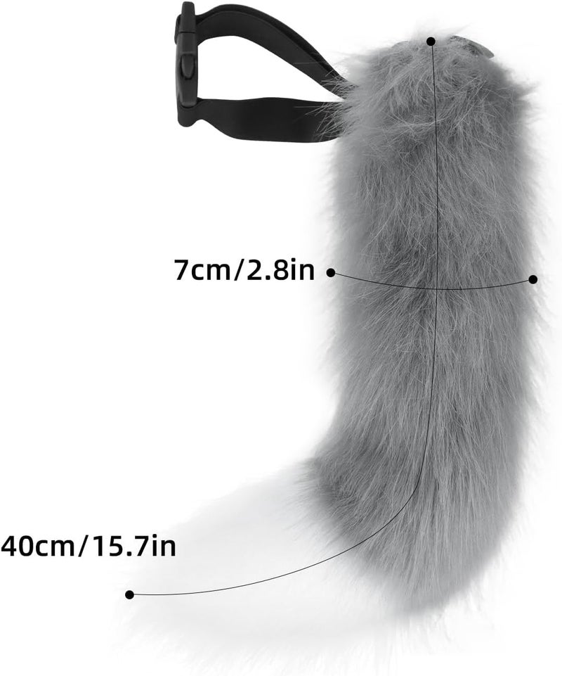 BANLAN Faux Fur Fox Costume Cat Tail Cosplay Halloween Christmas Party Costume One Size, Gray - Image 2