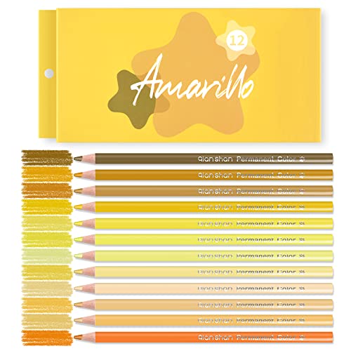 qianshan 12 Yellow Colored Pencils Oil Based Presharpened Wooden Colored Pencil Set for Adults Coloring Books Drawing Sketching Art Supplies No Duplicates - Image 1