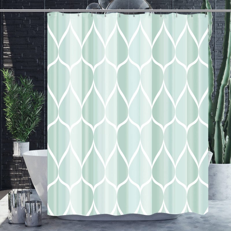 Gelbchu Light Green Geometric Shower Curtain  Waterproof Design and Polyester  Quick-Drying  Weighted Hem  Green Fabric Shower Curtains Set for Bathroom W 72 x H 72  Durable and Washable with 12 Hooks