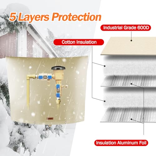 TOHONFOO Backflow Preventer Pipe Insulation Cover (5°F) - Irrigation Sprinkler Valve Insulated Pouch - Water Well Pump Cover - Sturdy 5 Layers for Winter Freeze Protection, 34" W x 24" H, Beige - Image 5
