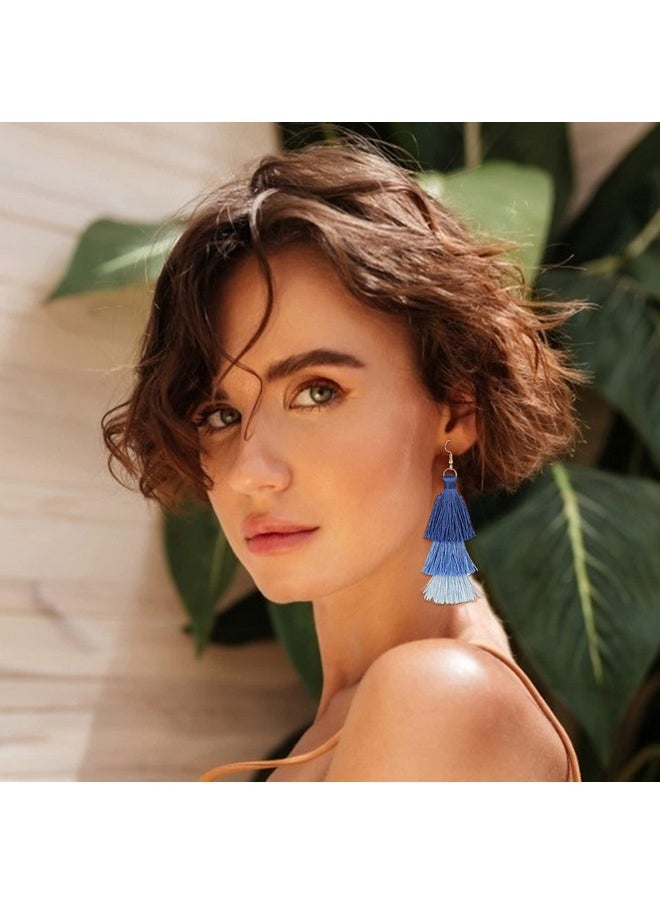 Finrezio Dangle Tassel Blue Earring For Women Girls Boho Earring Long Thread Tassel Earrings Bohemian Fringe Drop Handmade Earringsgradient  - Image 2