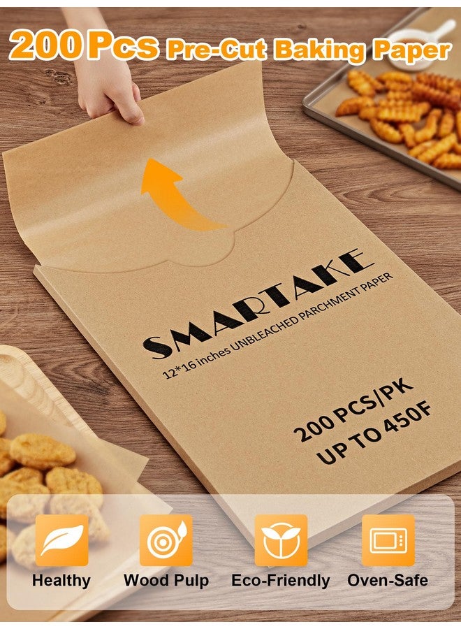 SMARTAKE 200 Pcs Parchment Paper Baking Sheets, 12X16 Inches Non-Stick Precut Baking Parchment, For Baking Grilling Air Fryer Steaming Bread Cup Cake Cookie And More (Unbleached) - Image 4