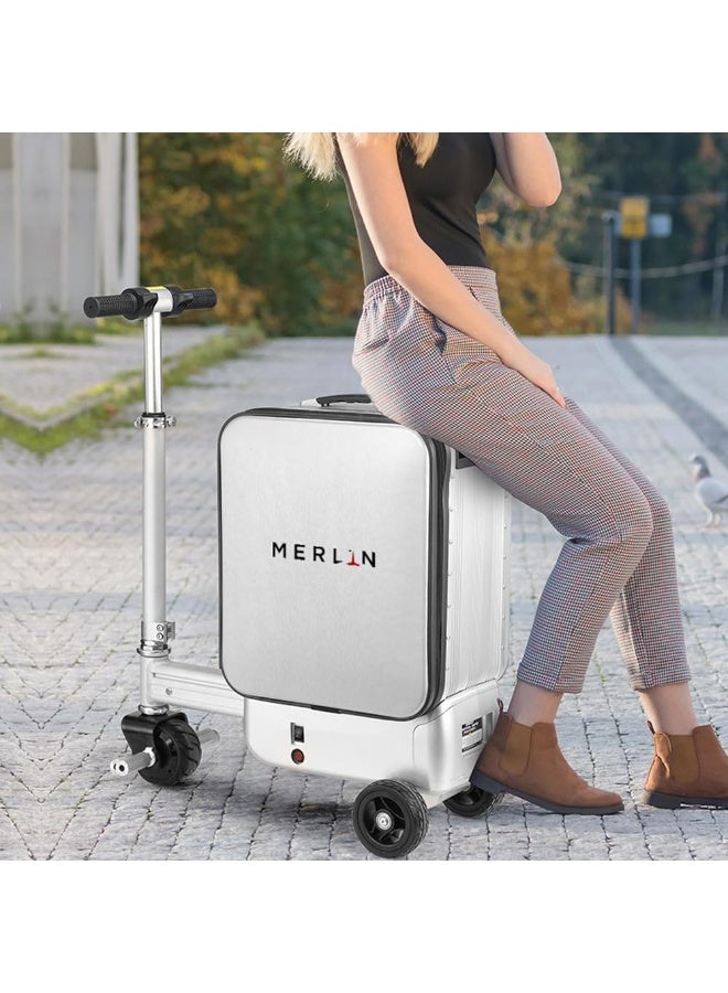 ميرلين Melrin حقيبة سكوتر ميرلين الذكية مع بطارية قابلة للفصل، حمولة 90 كجم، بنك طاقة، حقيبة سفر قابلة للركوب بإطار من الألومنيوم، بطارية 93.6 واط في الساعة، للسفر والمطارات ورحلات العمل (فضية) - Image 5