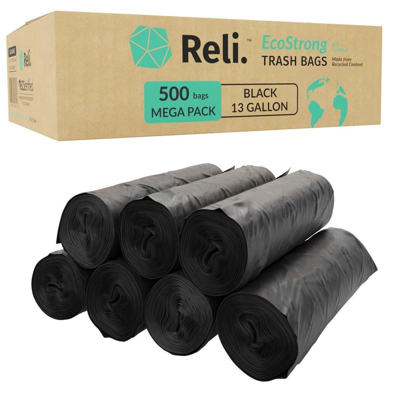 Reli. Reli EcoStrong 13 Gallon Trash Bags 500 Count Bulk Black EcoFriendly Made from Recycled Material - Image 3