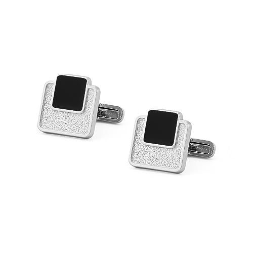 UJOY Enamel Black Cufflinks Classic for Men in Gift Box Silver - Image 1