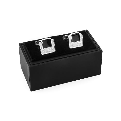 UJOY Enamel Black Cufflinks Classic for Men in Gift Box Silver - Image 4