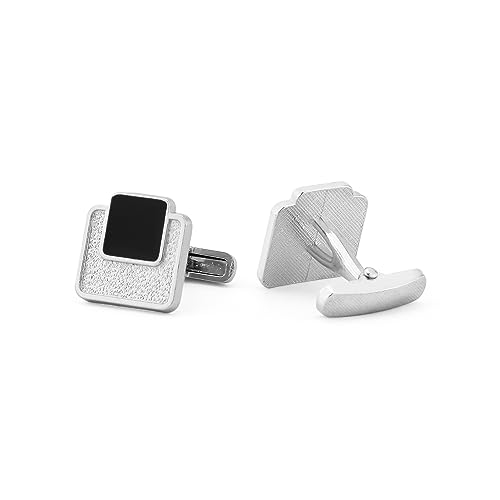UJOY Enamel Black Cufflinks Classic for Men in Gift Box Silver - Image 2