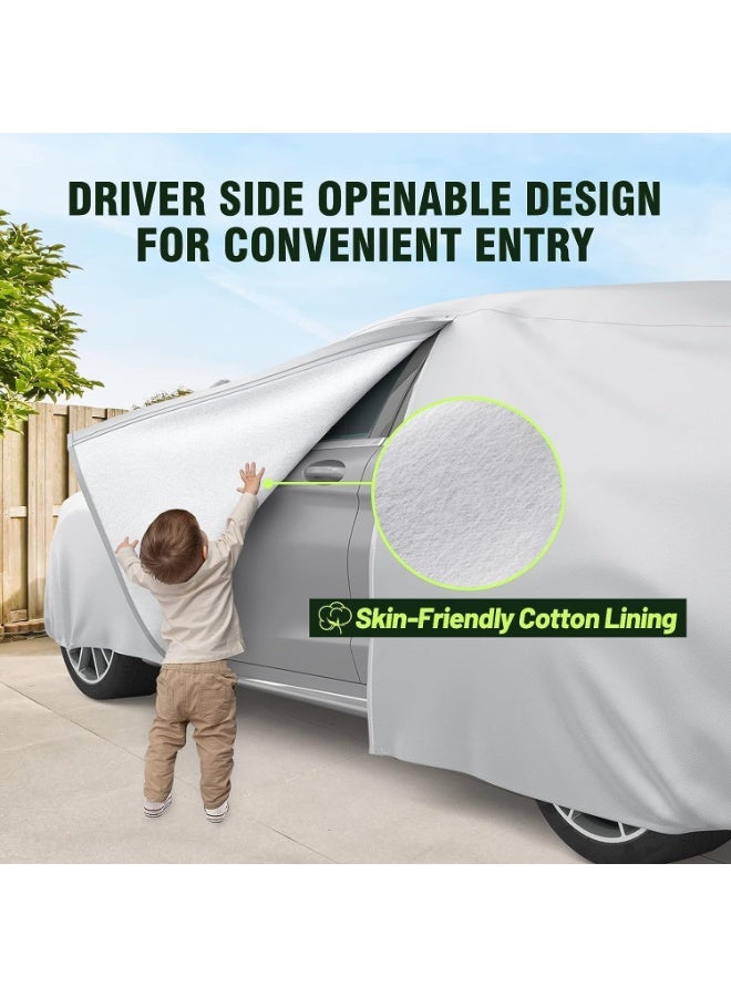 BUPY Full Car Cover Dirtproof, SUV Car Cover Waterproof All-Weather Rain Snow UV Sun Hail Protector for Sedan, Automotive Accessories Scratch Resistant, Breathable Outdoor Cover (480-520 cm, SUV, Silver) - Image 2