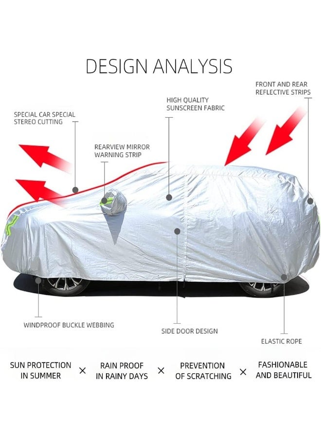 BUPY Full Car Cover Dirtproof, SUV Car Cover Waterproof All-Weather Rain Snow UV Sun Hail Protector for Sedan, Automotive Accessories Scratch Resistant, Breathable Outdoor Cover (480-520 cm, SUV, Silver) - Image 3