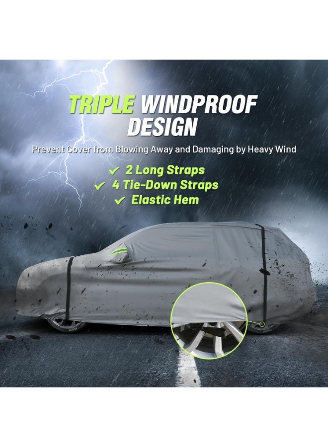 BUPY Full Car Cover Dirtproof, SUV Car Cover Waterproof All-Weather Rain Snow UV Sun Hail Protector for Sedan, Automotive Accessories Scratch Resistant, Breathable Outdoor Cover (480-520 cm, SUV, Silver) - Image 4