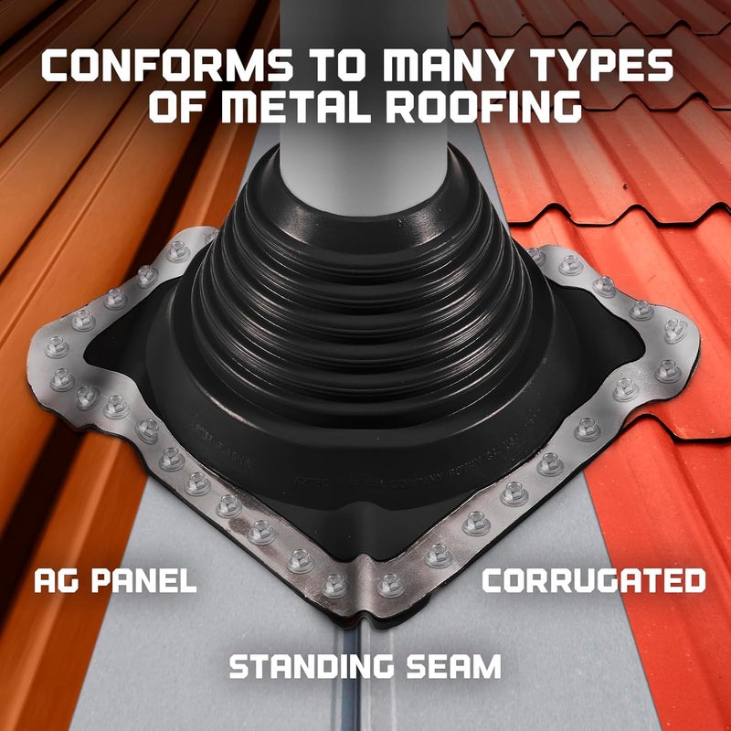 Fasteners Plus Store #7 Square EPDM Metal Roof Pipe Flashing Boot Kit - Fits 5-1/2" - 11-1/2" Pipe OD - Includes Flashing, NovaFlex Sealant & Roofing Stitch Screws - Black (Made in USA) - Image 5