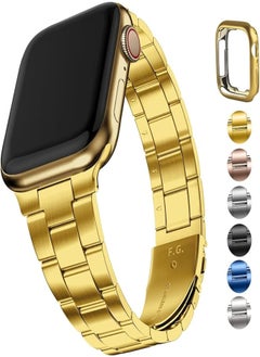 Fullmosa Band Compatible with Apple Watch Band 38mm 40mm 41mm 42mm 44mm 45mm, Stainless Steel iWatch Band/Band with Case for Apple Watch Series 7/6/5/4/3/2/1/SE Women Men