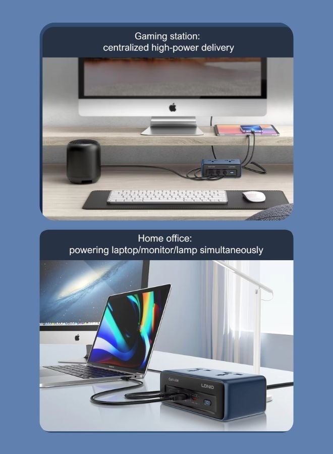 LDNIO Universal power extention cord  Desktop Power  with USB-C & USB, Safe Fast Charging Solution for Home, Office, Desktop & Kitchen Use, Reduces Cable Clutter,  Power Surge Protection , Over-Current & Short Circuit, in UK  Plug Options - Image 3