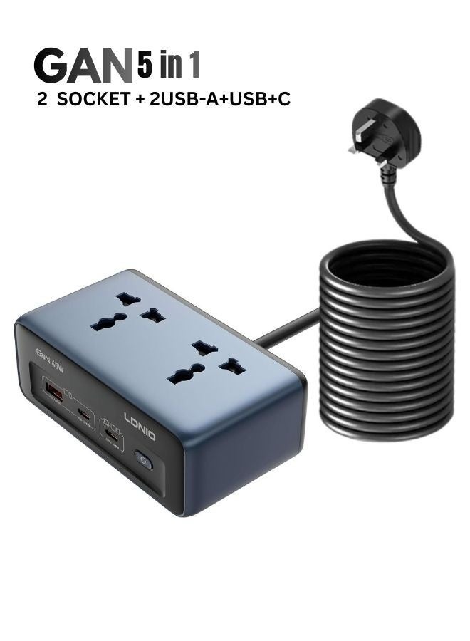 LDNIO Universal power extention cord  Desktop Power  with USB-C & USB, Safe Fast Charging Solution for Home, Office, Desktop & Kitchen Use, Reduces Cable Clutter,  Power Surge Protection , Over-Current & Short Circuit, in UK  Plug Options - Image 1