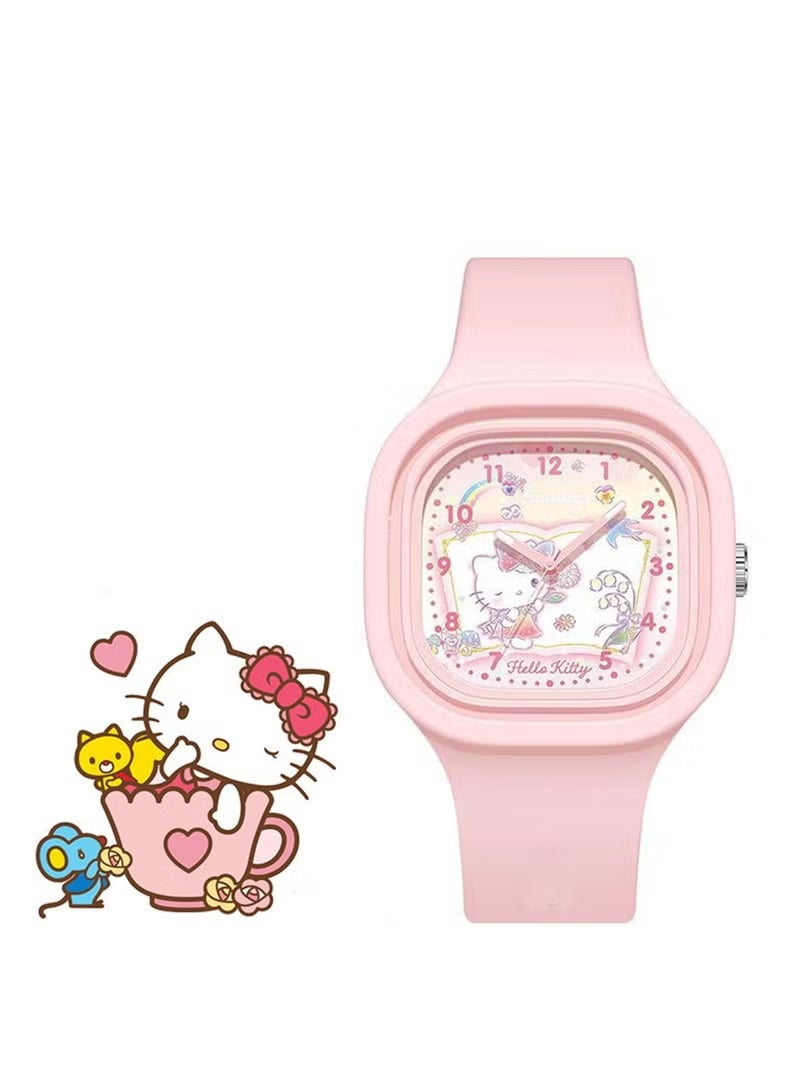 4 PCS Cartoon Children Watch,Square Cartoon Sanrio Pattern Children's Watch Silicone Strap Suitable for Kids of All Ages Gift Watches - Image 2