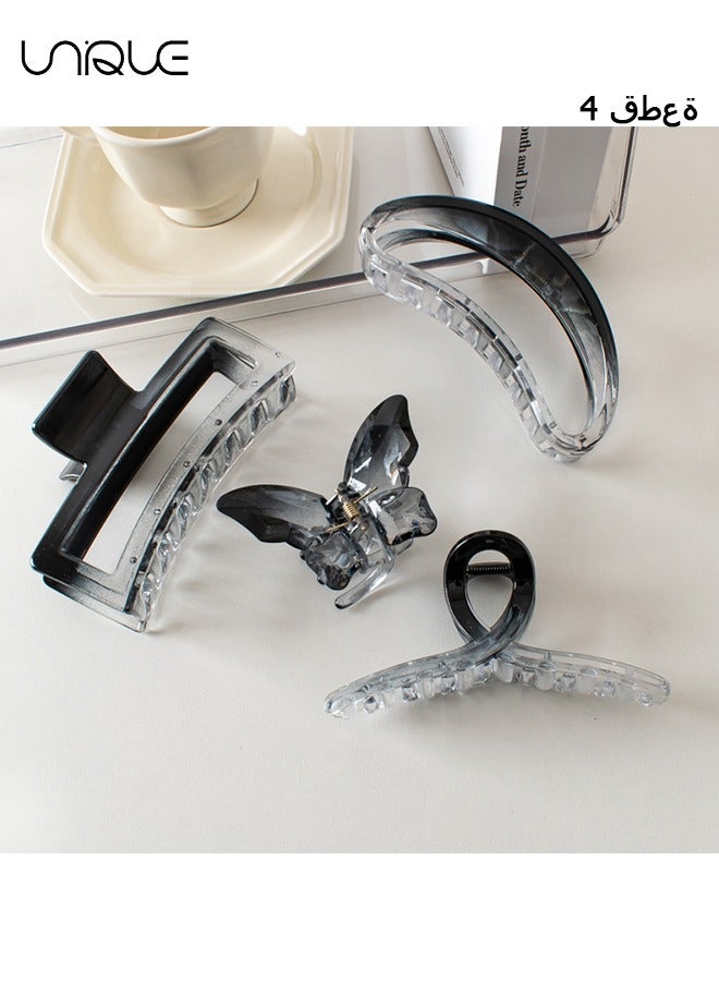 Unique 4PCS Hair Clips, Gradient Black Hair Clips, Large Shark Hair Clips, Butterfly Hair Clips, Large Oval Hair Clips, Suitable for Curly/Thick Hair - Image 1