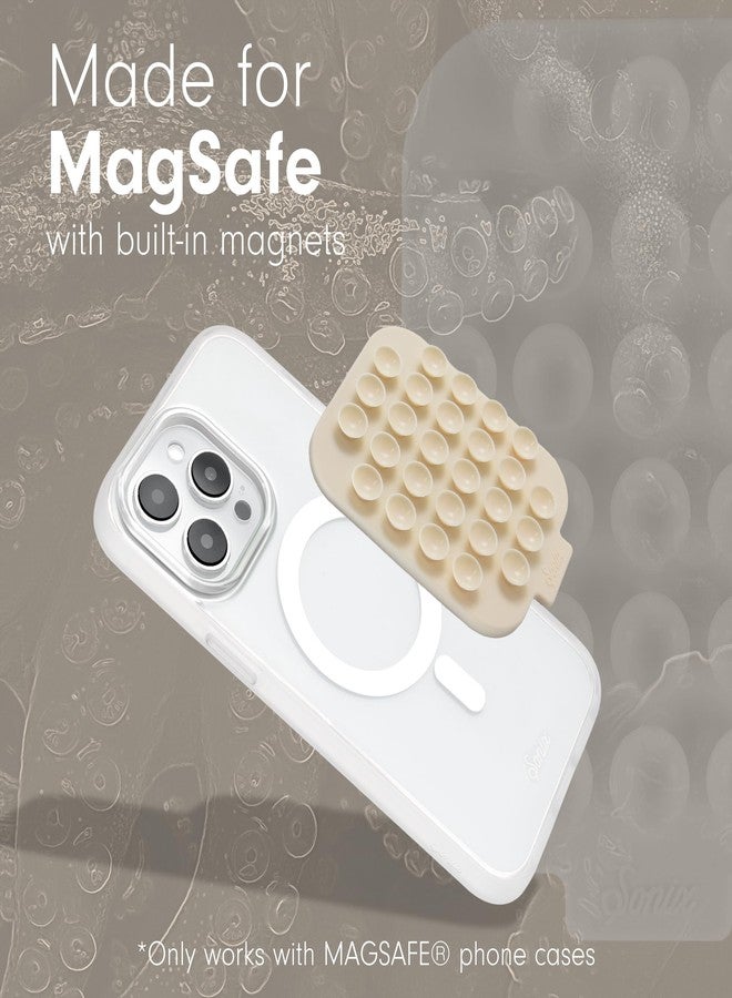 Sonix | Magnetic Silicone Suction Cup Phone Mount for iPhone | Compatible with MagSafe | Off White, Beige | Linen - Image 4
