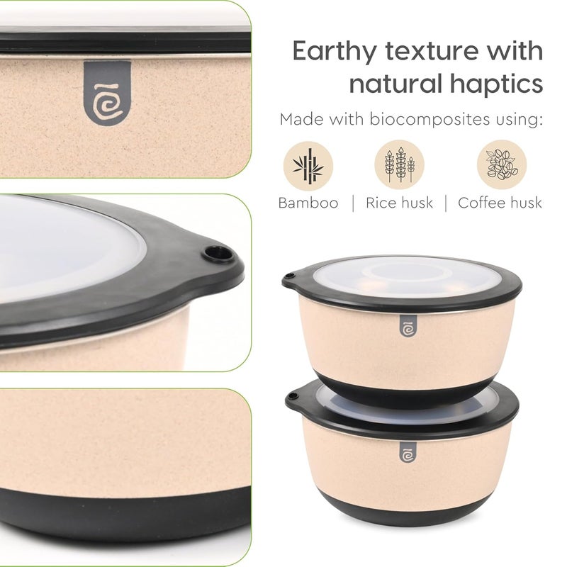 Eha Earth Friendly Storage Container Bowls for Kitchen Set of 2 2000ml Mixing Bowls Made with Rice Husk Bowl with Lid Air Tight Containers for Kitchen Storage Sand Tortila - Image 3