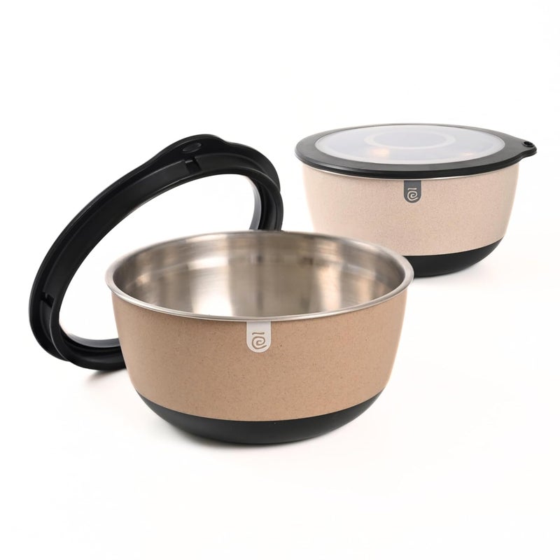 Eha Earth Friendly Storage Container Bowls for Kitchen Set of 2 2000ml Mixing Bowls Made with Rice Husk Bowl with Lid Air Tight Containers for Kitchen Storage Sand Tortila - Image 1