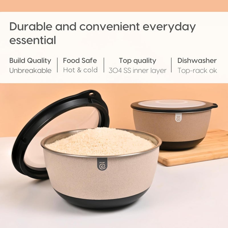 Eha Earth Friendly Storage Container Bowls for Kitchen Set of 2 2000ml Mixing Bowls Made with Rice Husk Bowl with Lid Air Tight Containers for Kitchen Storage Sand Tortila - Image 5