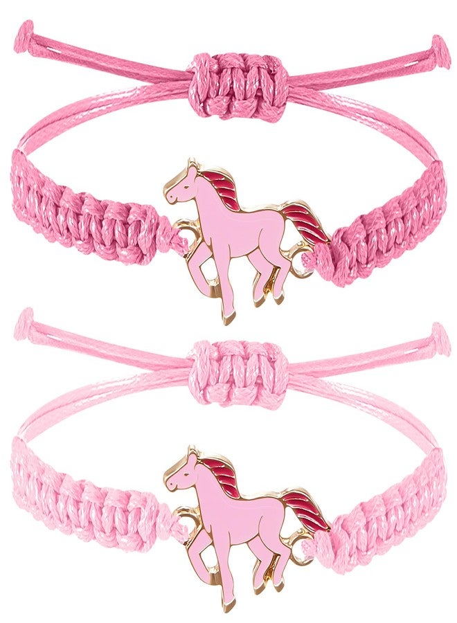 MTLEE 2 Pcs Galentine Horse Charm Bracelet Pink Year of The Horse 2026 Bracelet Favor Animal Lover Equestrian Jewelry Gift for Valentine's Day Teen Girl Boy - Image 1