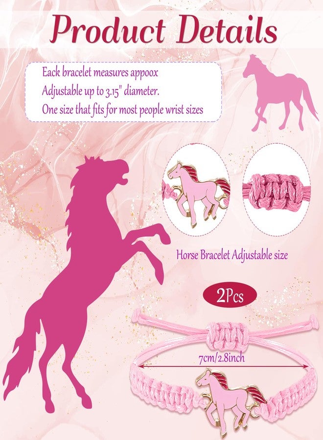 MTLEE 2 Pcs Galentine Horse Charm Bracelet Pink Year of The Horse 2026 Bracelet Favor Animal Lover Equestrian Jewelry Gift for Valentine's Day Teen Girl Boy - Image 2