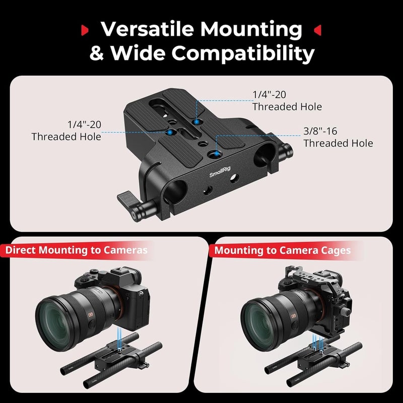 SmallRig Camera Base Plate Kit with 15mm LWS Rod Rail Clamp, Carbon Fiber 15mm Rods (8'' / 20cm), for Sony A6500 A6600 A6300, for Canon R5 R6, for Sony A7SIII / A7III, Both for Cameras & Cages - 5609 Temp fluctuation resistant crafted quality - Image 4