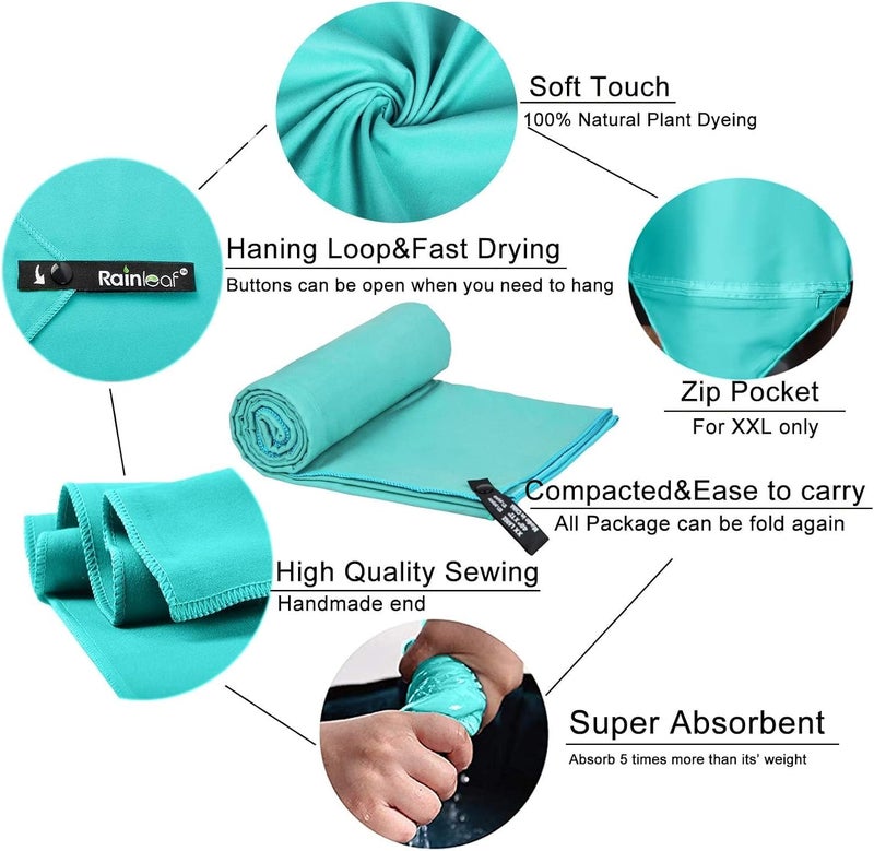 Rainleaf Microfiber Towel Perfect Travel & Gym & Camping Towel. Quick Dry - Super Absorbent - Ultra Compact - Lightweight. Suitable for Trip, Beach, Shower, Backpacking, Pool - Image 5