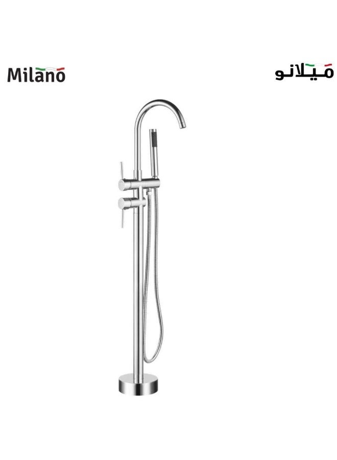 Milano Finn Freestanding Bath Shower Mixer - Chrome Finish Free Standing Tap For Modern Bathtubs Solid Brass Bathroom Faucet Water Mixing Valve For Lavatory, Washroom Modern Bathroom Fixtures