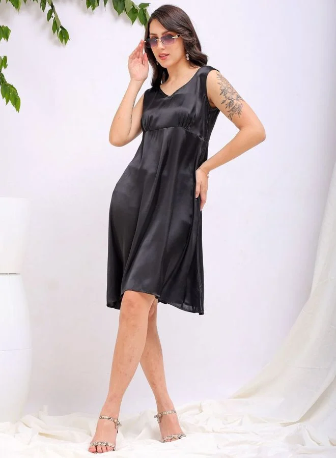 Freehand  Women Fit and Flared Solid V-Neck Sleeveless Pinafore Dress for Women | Best Price UAE