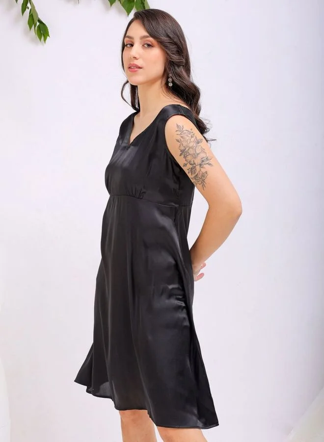Freehand  Women Fit and Flared Solid V-Neck Sleeveless Pinafore Dress for Women | Best Price UAE