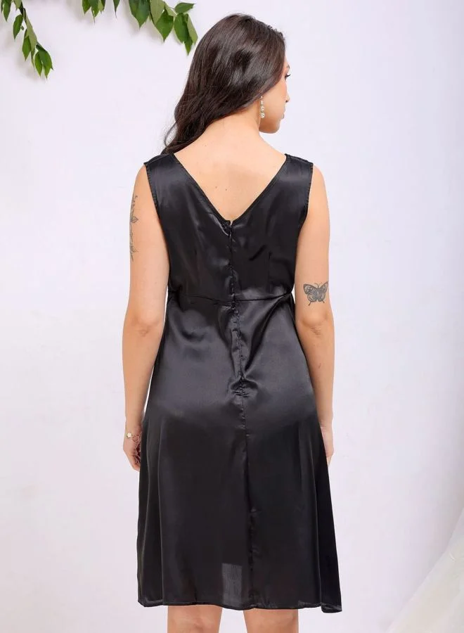 Freehand  Women Fit and Flared Solid V-Neck Sleeveless Pinafore Dress for Women | Best Price UAE