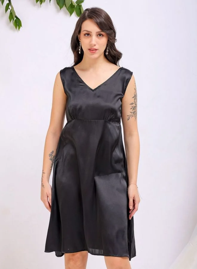 Freehand  Women Fit and Flared Solid V-Neck Sleeveless Pinafore Dress for Women | Best Price UAE