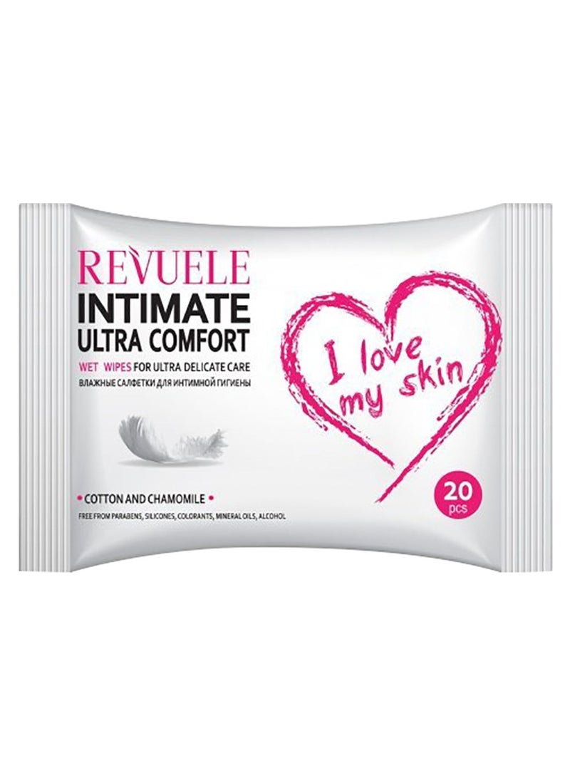 Revuele Wet Wipes Intimate I Love My Skin Ultra Comfort With Cotton And Chamomile 20 pcs