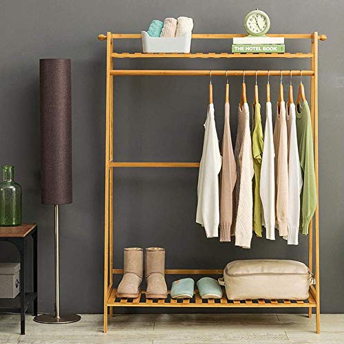 LEOPAX Bamboo Garment Rack with 2 Shelves & Hanging Rod | Clothing Organizer with Shoe Storage | Freestanding Clothes Rack for Bedroom, Entryway & Hallway (80×40×140 cm) - Image 1