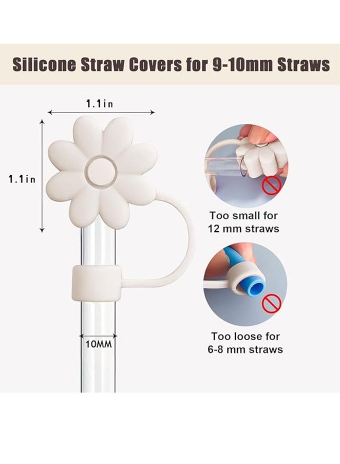 Loquat Flower Straw Covers Cap for Bottle Cup，Straw Topper Straw Tips Lids Protectors for Party，White - Image 2