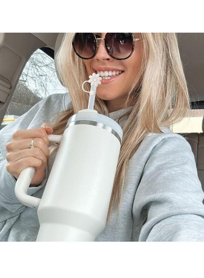 Loquat Flower Straw Covers Cap for Bottle Cup，Straw Topper Straw Tips Lids Protectors for Party，White - Image 3