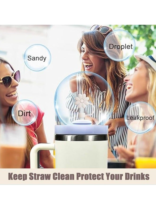 Loquat Flower Straw Covers Cap for Bottle Cup，Straw Topper Straw Tips Lids Protectors for Party，White - Image 4