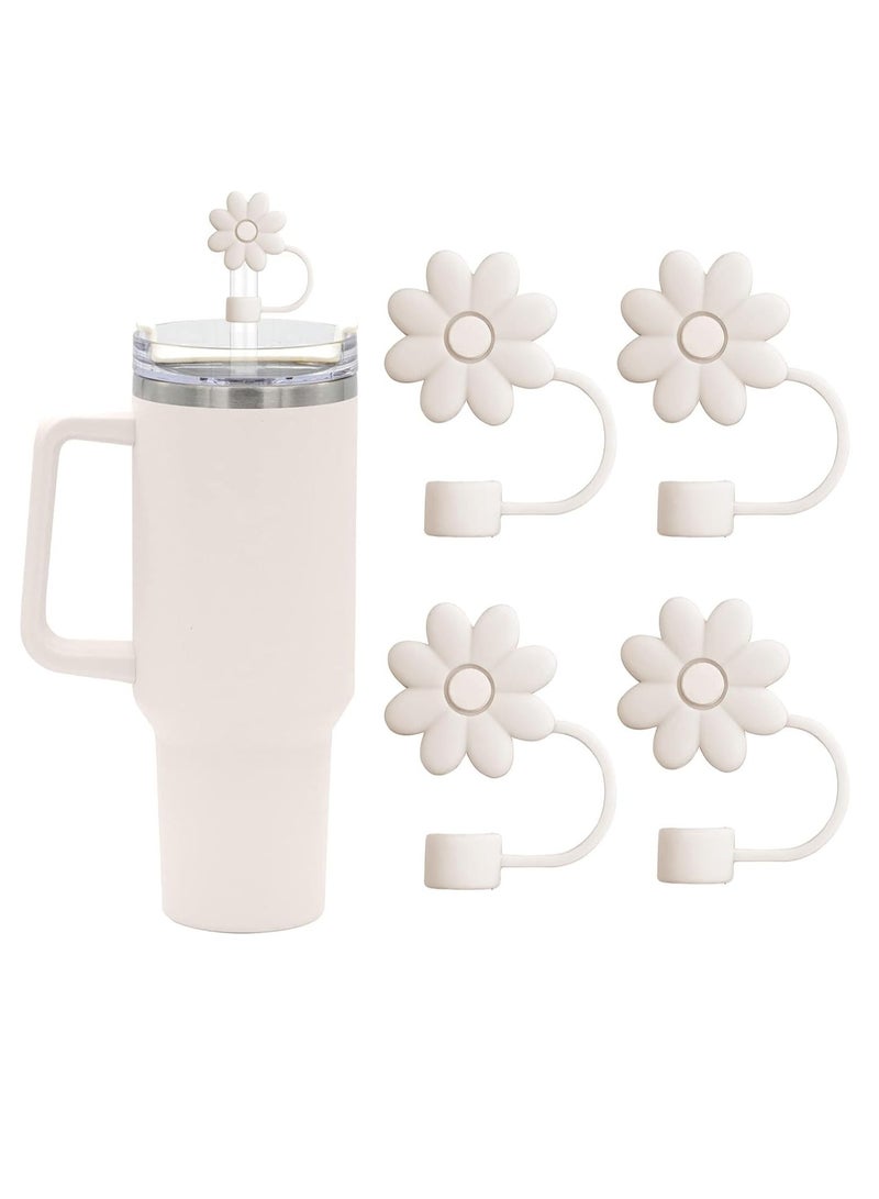 Loquat Flower Straw Covers Cap for Bottle Cup，Straw Topper Straw Tips Lids Protectors for Party，White - Image 1