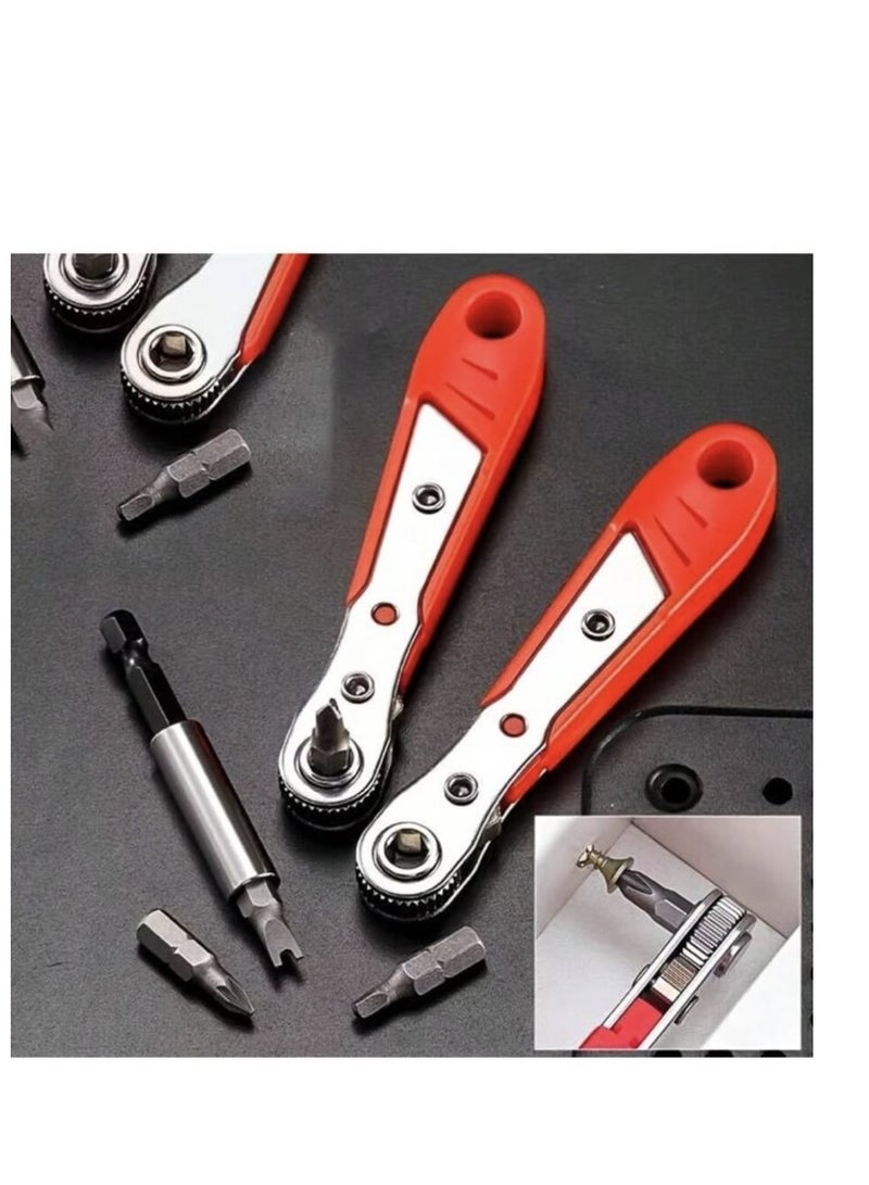 Mini Ratchet Wrench, Right Angle Magnetic Screwdriver for Tight Spaces, with 0.6cm Drive, High Torque Offset, Reversible Mini Ratcheting Offset Screwdriver, with Screwdriver Bits Set (Orange) - Image 5