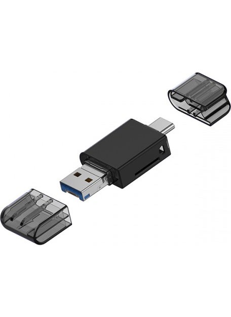 Westus - Mini 3 Port USB-Type-C-Lightning Memory Card Reader Windows-IOS-Linux Compatible Micro SD-SD Card Reader Card Reeder Converter Black - Image 1