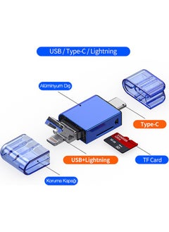 Mini 3 Port USB-Type-C-Lightning Memory Card Reader Windows-IOS-Linux Compatible Micro SD-SD Card Reader Card Reeder Converter Black