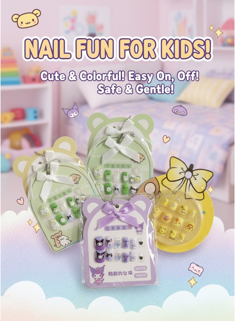 Peel-Off Press-On Nails for Girls (4-Pack) | Multi-Color & Fun Design Fake Nails | Safe & Easy Stick-On Kids Manicure Set - Image 2