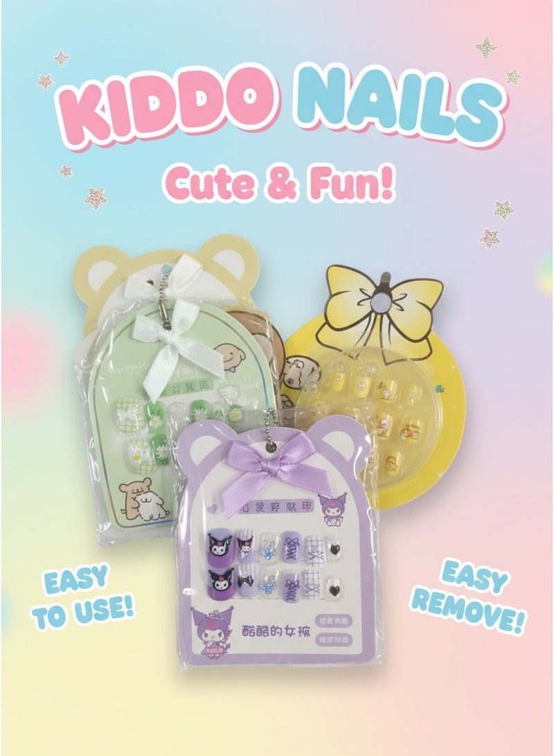 Peel-Off Press-On Nails for Girls (4-Pack) | Multi-Color & Fun Design Fake Nails | Safe & Easy Stick-On Kids Manicure Set - Image 3