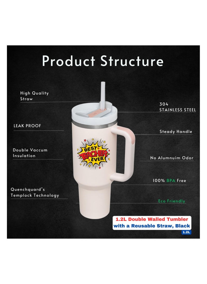 PRINTSHOP4ME - Teachers Day Tumbler Mug 1.2L With Lid&Straw|Double Walled Printed Tumbler Mug|Insulated Reusable Stainless Steel Tumbler Mug|Gift For Teachers - Image 1