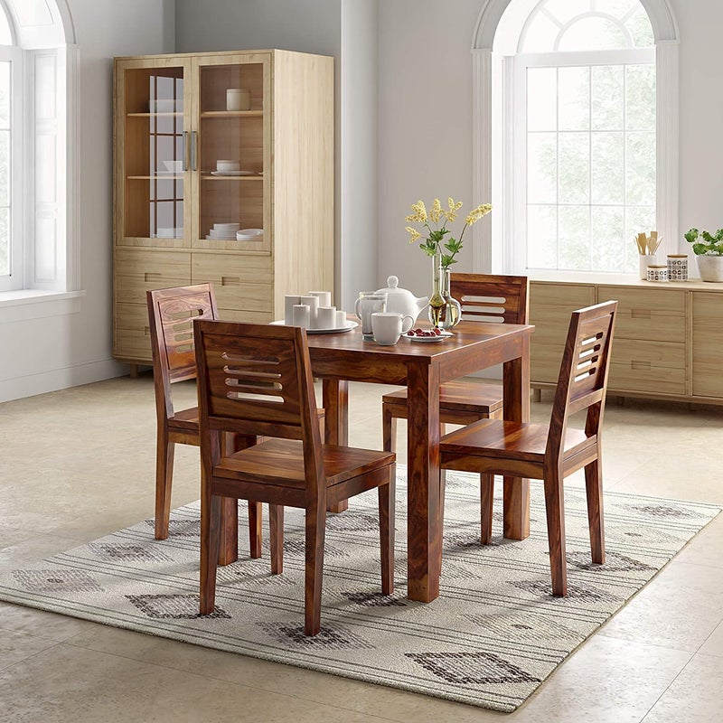 OGNIJA Sheesham Wood Dining Table 4 Seater Dining Table Set with 4 Chairs Dining Room Furniture Wood Dining Table 4 Seater Honey Finish