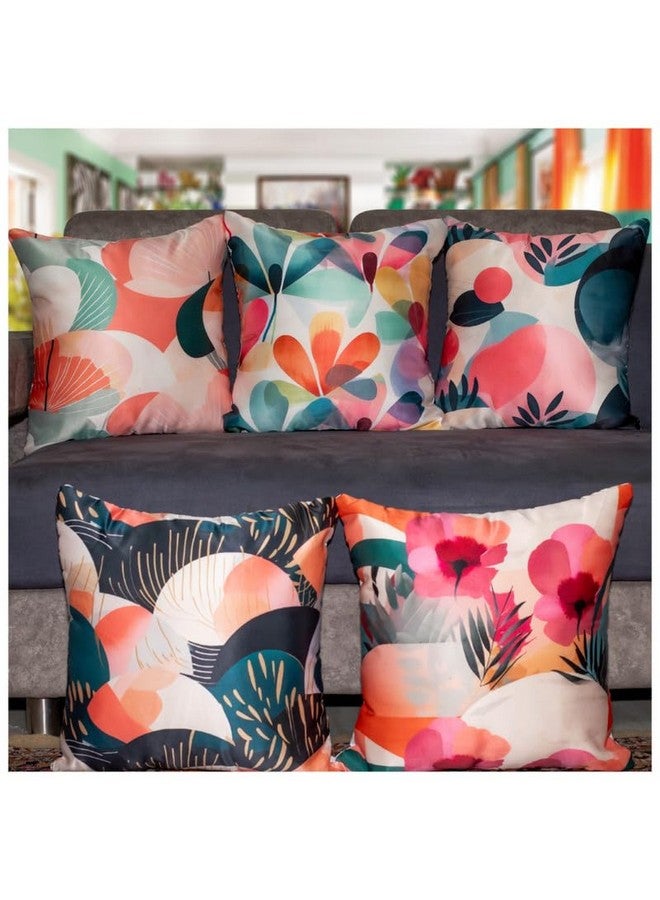 Vendola Vendola Decorative Satin 250TC Sofa Cushion Pillow Covers, Multicolor, Set of 5 Floral Cushion Covers(Foliage,16x16 Inches) - Image 1