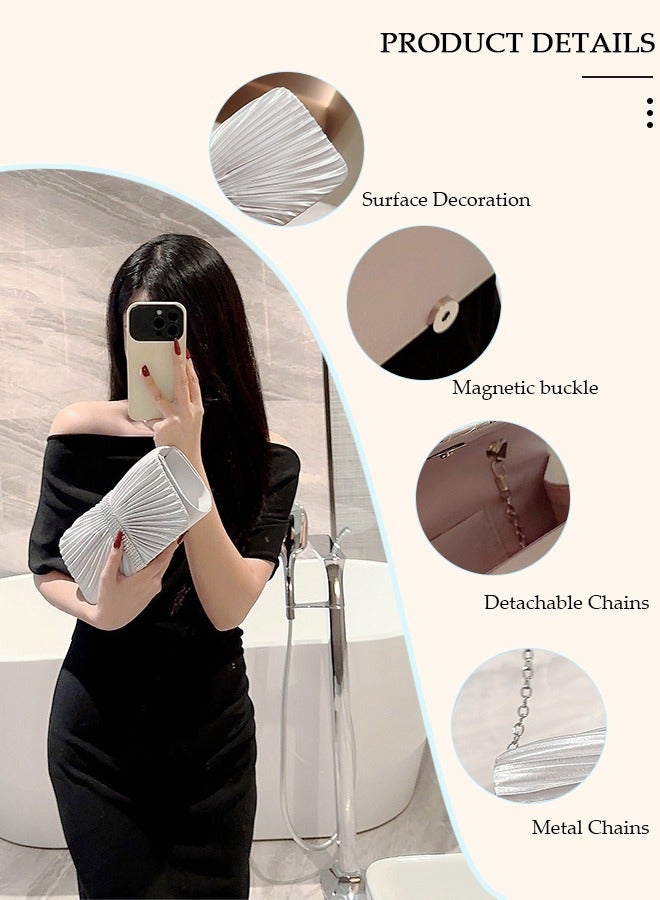 DUNISO Womens Evening Clutch Bag All-matching Pleated Handbag Exquisite Evening Clutch Bag Banquet Wedding Clutch Purse Fashion Pleated Clutch Purse For Women All-match Shoulder Bag Evening Clutch Bag - Image 3